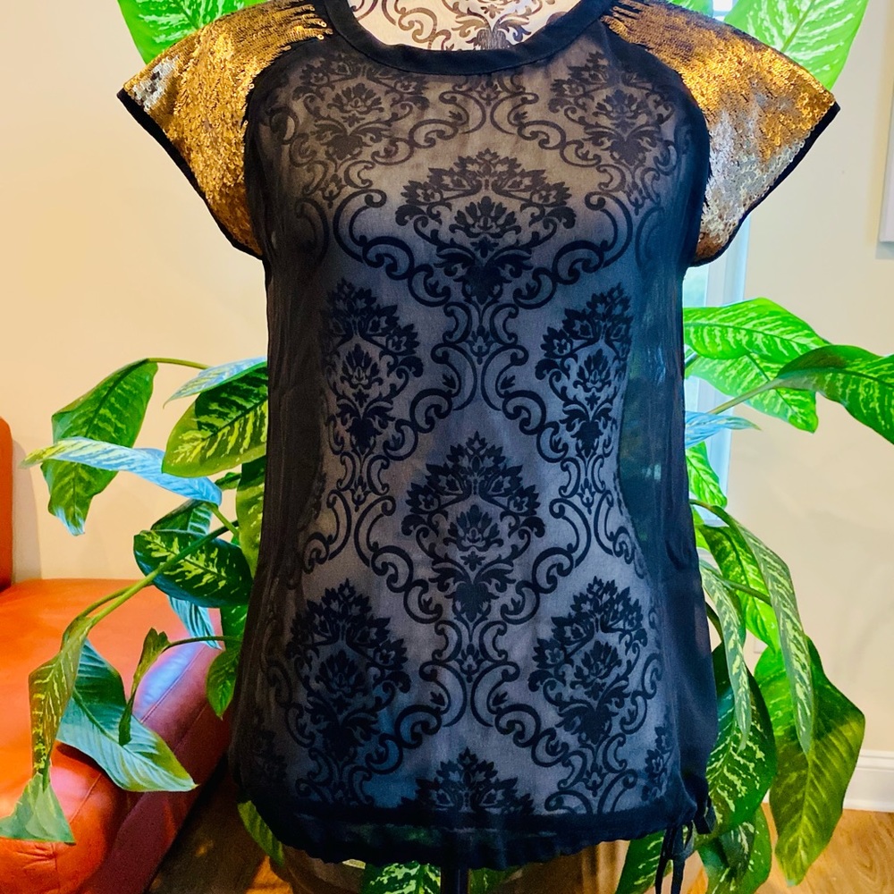 Beautiful black sheer top with the sequence.
